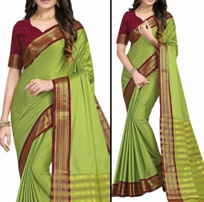 Kalpana creation Woven Banarasi Cotton Silk Saree(Maroon, Light Green)