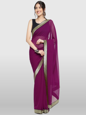 The Textile Hub Solid/Plain Bollywood Georgette Saree(Purple)