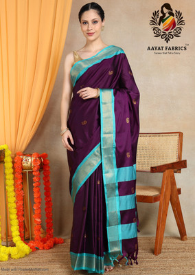 AAYATFABRICS Woven Banarasi Cotton Silk Saree(Purple)