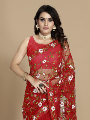 Sasta Bazar Embroidered Bollywood Net Saree(Red)