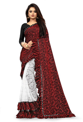 SwiftStyle Self Design Bollywood Lycra Blend Saree(Red)