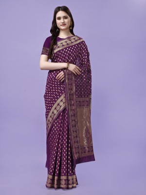 Leelavati Woven, Self Design Kanjivaram Pure Silk, Jacquard Saree(Purple)