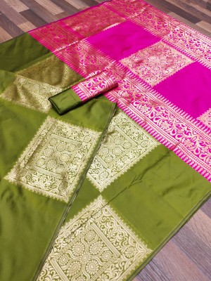 NESHVI ENTERPRISE Woven, Embellished Banarasi Jacquard, Silk Blend Saree(Light Green)