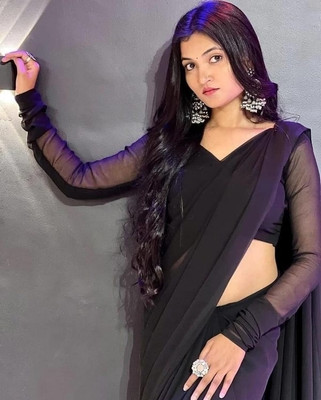 BS CREATION Dyed Bollywood Georgette, Chiffon Saree(Black)
