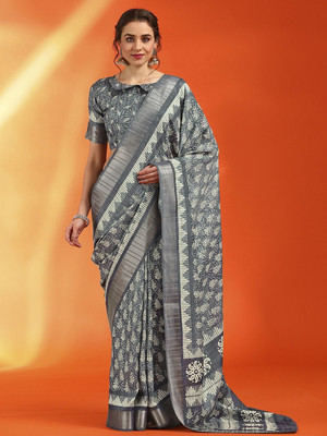 Anouk Rustic Printed Chinnalapattu Silk Blend Saree(Grey)