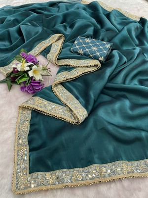 Disha Fashion Solid/Plain Bollywood Organza Saree(Dark Green)