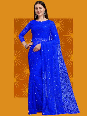 NORAFLEX Self Design Bollywood Net Saree(Blue)