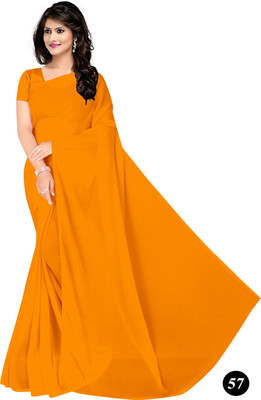 STAVA CREATION Solid/Plain Bollywood Georgette Saree(Yellow)