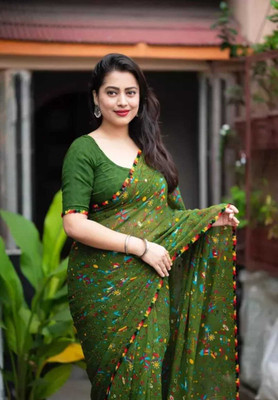 vani's studio Printed, Geometric Print Patola Georgette, Chiffon Saree(Green)