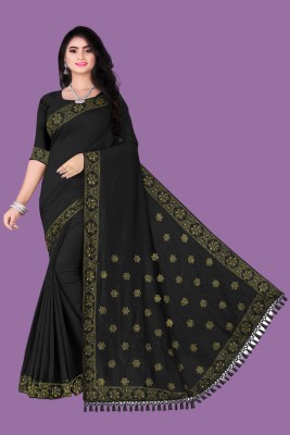 Rudra Fab Self Design Bollywood Lace, Georgette Saree(Black)