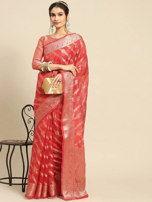 SHRIMAY Embellished, Solid/Plain, Polka Print Bollywood Net, Organza Saree(Red)
