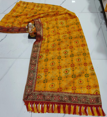 Sadhicreation Printed Bandhani Georgette Saree(Yellow)