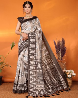 YASHIKA Printed Bollywood Art Silk Saree(Brown)