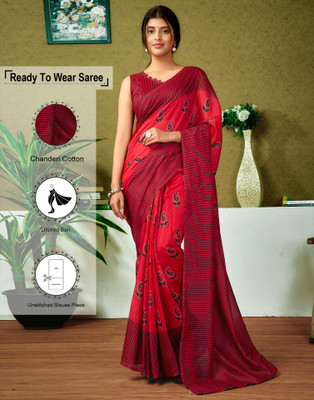 Samah Printed Sambalpuri Chanderi, Cotton Blend Saree(Red)