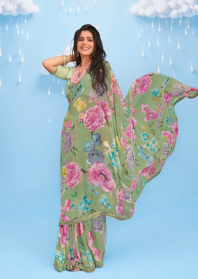 Laxmipati sarees Printed Daily Wear Georgette Saree(Green)