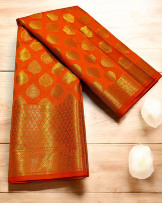 Grihasta Woven Kanjivaram Silk Blend Saree(Orange)