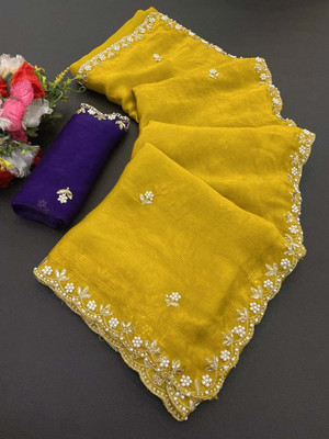 Zari and Ziba Embellished Bollywood Jimmy choo Saree(Yellow)