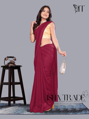 ISHA TRADE Solid/Plain Daily Wear Cotton Blend Saree(Magenta)