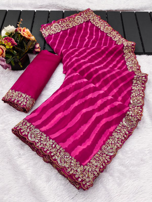 Parmila Fashion Printed Leheria Georgette Saree(Pink)