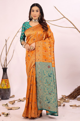 Saadhvi Woven Banarasi Pure Silk Saree(Mustard)