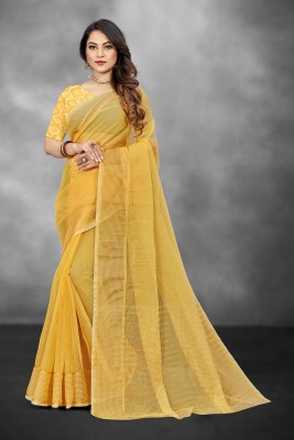 Bansi Ecom Self Design Assam Silk Cotton Blend Saree(Yellow)