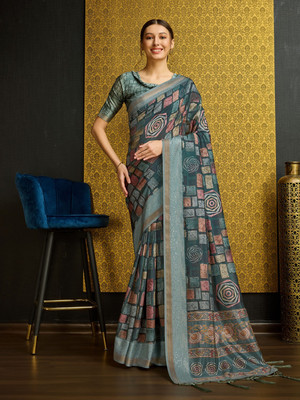 Divastri Digital Print Bollywood Silk Blend Saree(Blue)