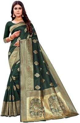 Fiesta Woven Kanjivaram Art Silk, Cotton Silk Saree(Green)