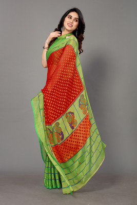 Winza Designer Self Design, Polka Print Daily Wear Chiffon, Brasso Saree(Red)