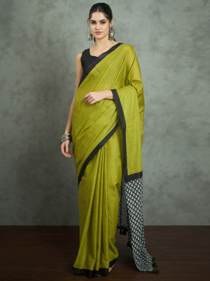 Tasrika Printed Ikkat Cotton Blend Saree(Light Green)