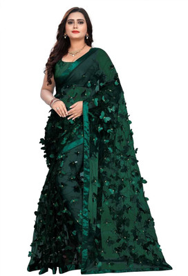 bheru bhawani saree Embroidered Bollywood Net Saree(Green)