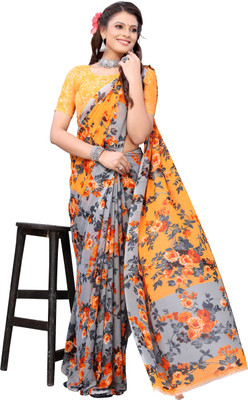 YASHIKA Floral Print Bollywood Georgette Saree(Orange)