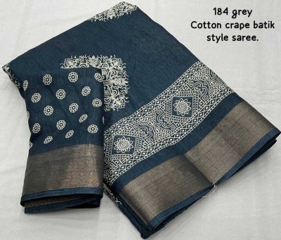 KHIMAJMAAFASHION Printed, Hand Painted, Woven, Color Block Hand Batik Cotton Silk Saree(Grey)