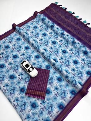 ZARISTACREATION Self Design Bollywood Linen Saree(Blue)