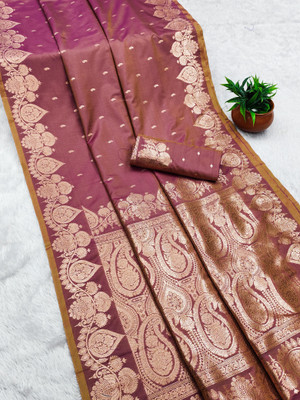 hitesh pahuja Paisley, Woven, Self Design Banarasi Pure Silk Saree(Purple)