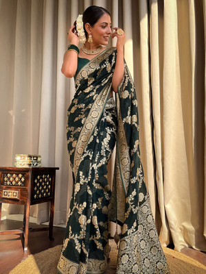 SHREE KSHETRAPAL CREATION Self Design Banarasi Pure Silk Saree(Green)