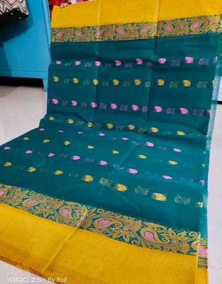 BiswasTextiles Self Design Tant Pure Cotton Saree(Blue)