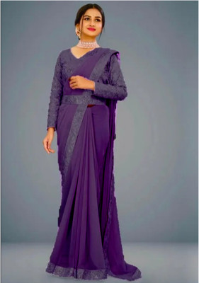 HCREATS Solid/Plain Bollywood Georgette Saree(Purple)
