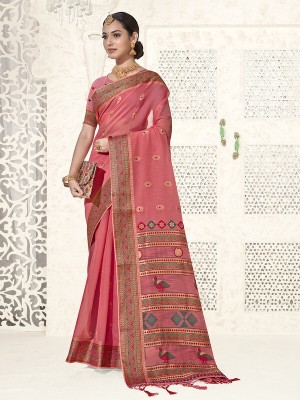 sagarika Woven Bollywood Linen Saree(Pink)