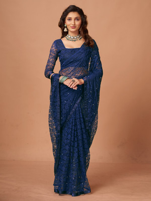 SHRINGARAA Self Design Bollywood Net Saree(Blue)
