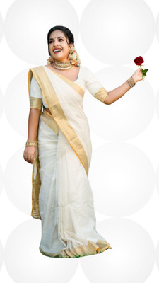 ShriSaree Striped Bollywood Pure Cotton Saree(White)