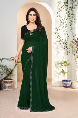 Labheshwari Embellished, Solid/Plain Bollywood Georgette Saree(Green)