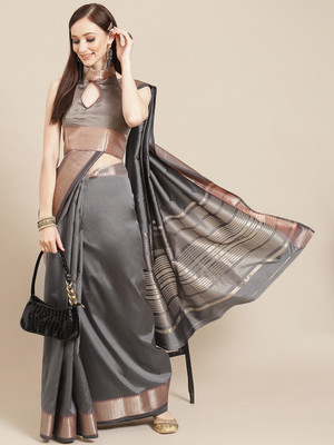 SERONA FABRICS Woven Bollywood Cotton Silk Saree(Grey)