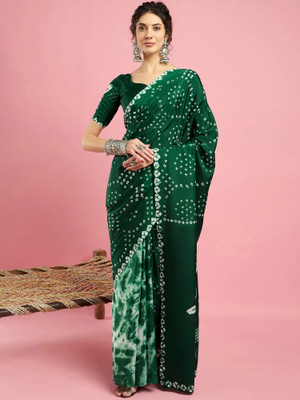 Sareemall Printed Bandhani Crepe Saree(Green)