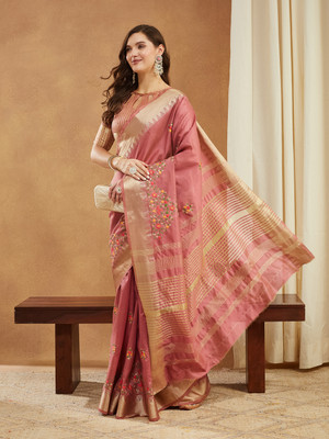 Tasrika Embroidered Assam Silk Cotton Silk Saree(Pink)