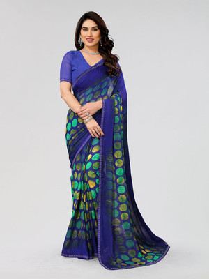 Moda Rapido Embellished, Printed, Self Design Bollywood Georgette Saree(Blue)