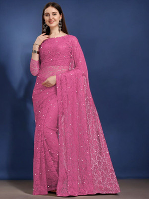 Fashion Nexa Self Design Bollywood Brasso Saree(Pink)