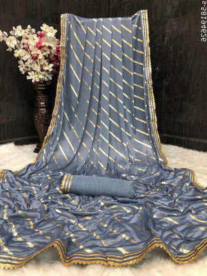 mahim Self Design Leheria Lycra Blend Saree(Grey)