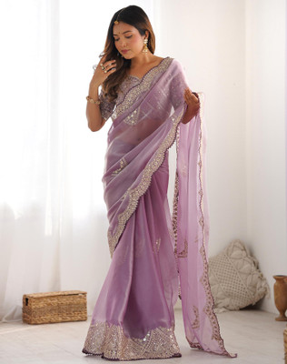 Tasrika Embroidered, Embellished Bollywood Jimmy choo, Organza Saree(Purple)