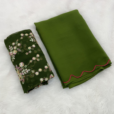V AMAN FASHION Solid/Plain Bollywood Georgette Saree(Dark Green)