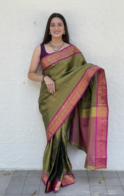 MM VENTURE Woven Banarasi Cotton Silk Saree(Green)